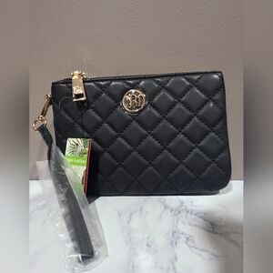 Badgley Mischka Black Quilted Wristlet with Gold Accents